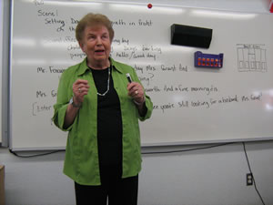 Elizabeth Olson instructs students on writing radio plays